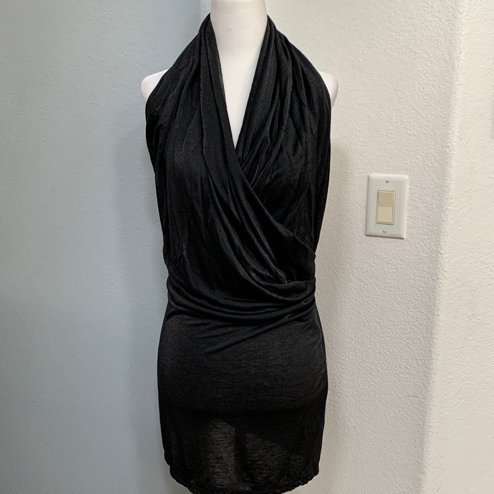 Lumiere little black halter shimmery dress